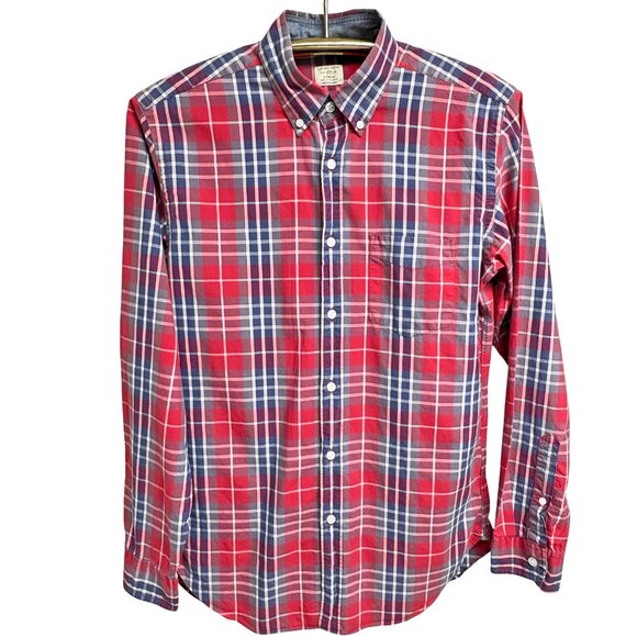 J. Crew Red Plaid 2 Ply Cotton Collared Button Up Shirt - Picture 3 of 8